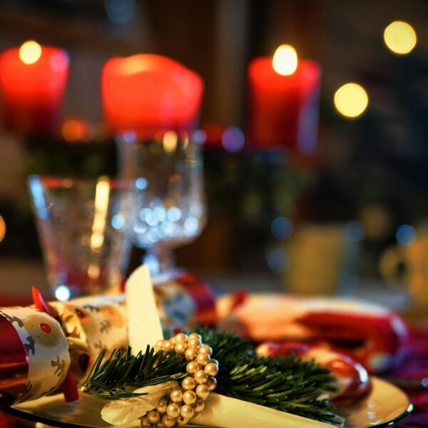 close up of a christmas table setting
